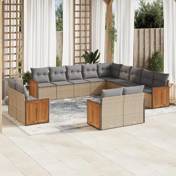 Gossi set canapele de gradina, 13 piese, cu perne, bej, poliratan