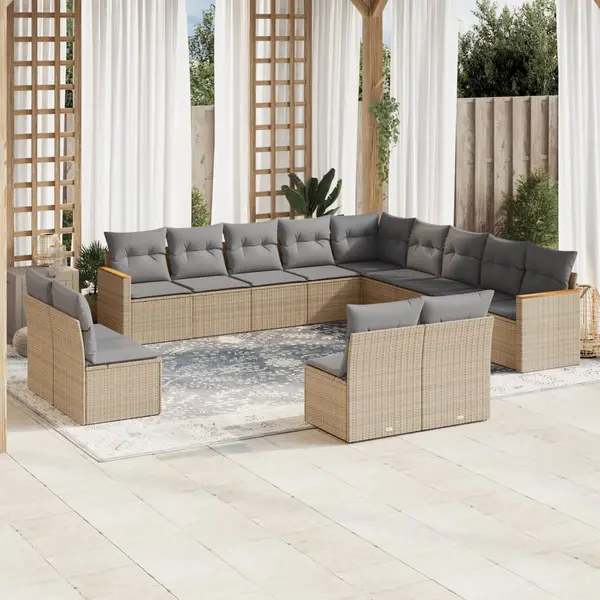 Gossi set canapele de gradina, 13 piese, cu perne, bej, poliratan