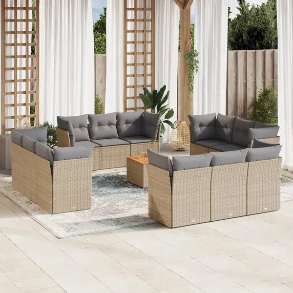 Gossi set canapele de gradina, 13 piese, cu perne, bej, poliratan