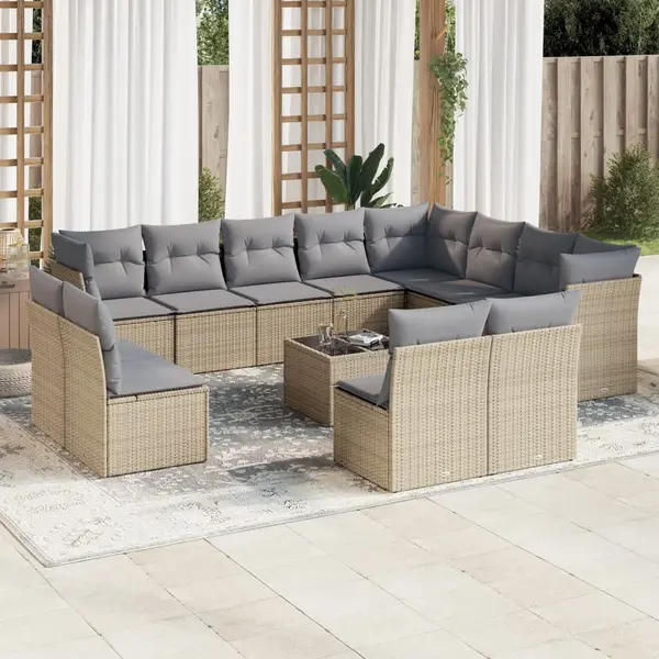 Gossi set canapele de gradina, 13 piese, cu perne, bej, poliratan