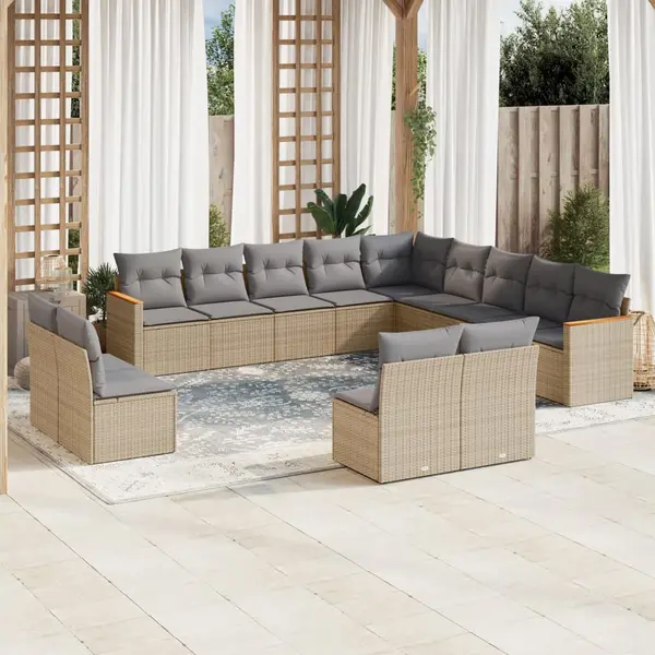 Gossi set canapele de gradina, 13 piese, cu perne, bej, poliratan