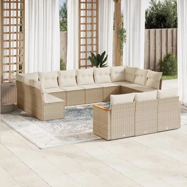 Gossi set canapele de gradina, 13 piese, cu perne, bej, poliratan