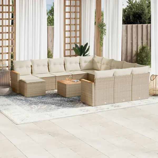 Gossi set canapele de gradina, 13 piese, cu perne, bej, poliratan