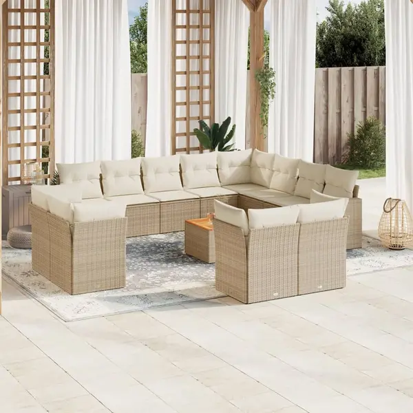 Gossi set canapele de gradina, 13 piese, cu perne, bej, poliratan