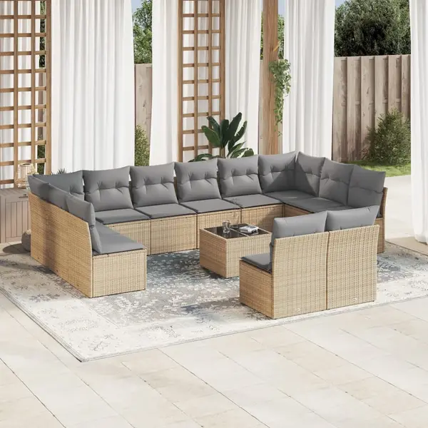 Gossi set canapele de gradina, 13 piese, cu perne, bej, poliratan