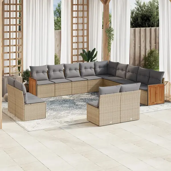 Gossi set canapele de gradina, 13 piese, cu perne, bej, poliratan
