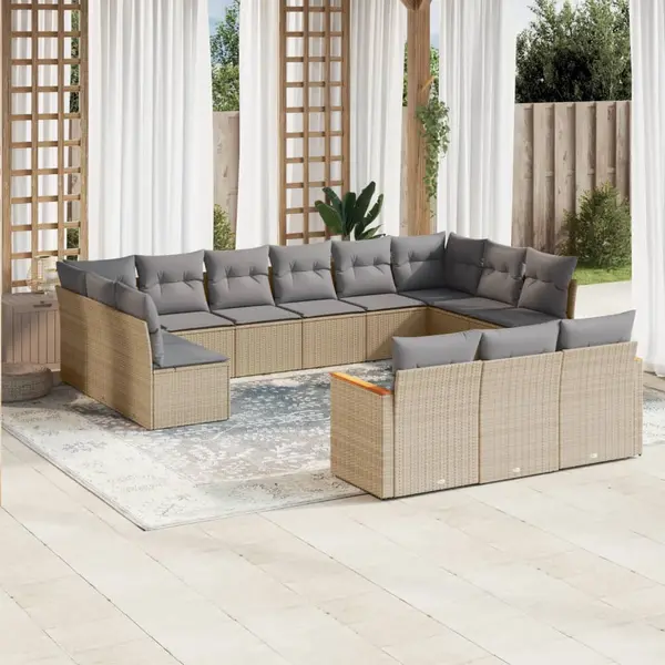 Gossi set canapele de gradina, 13 piese, cu perne, bej, poliratan