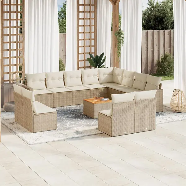 Gossi set canapele de gradina, 13 piese, cu perne, bej, poliratan