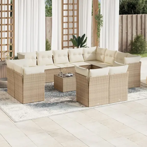 Gossi set canapele de gradina, 13 piese, cu perne, bej, poliratan