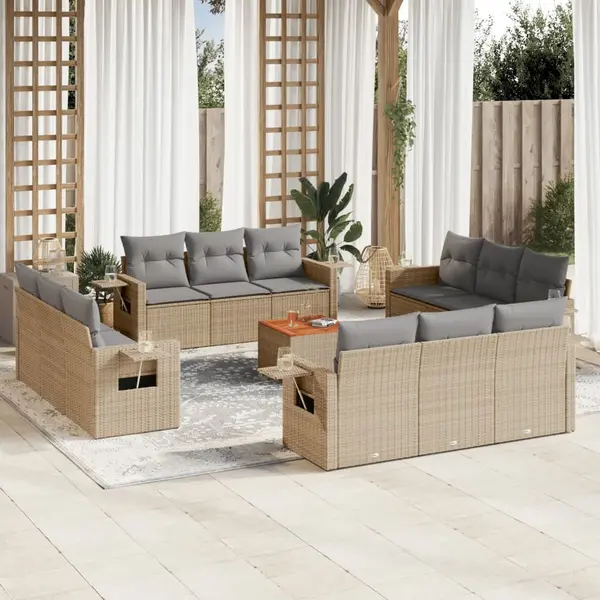Gossi set canapele de gradina, 13 piese, cu perne, bej, poliratan