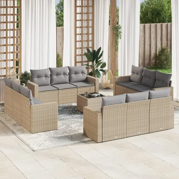 Gossi set canapele de gradina, 13 piese, cu perne, bej, poliratan