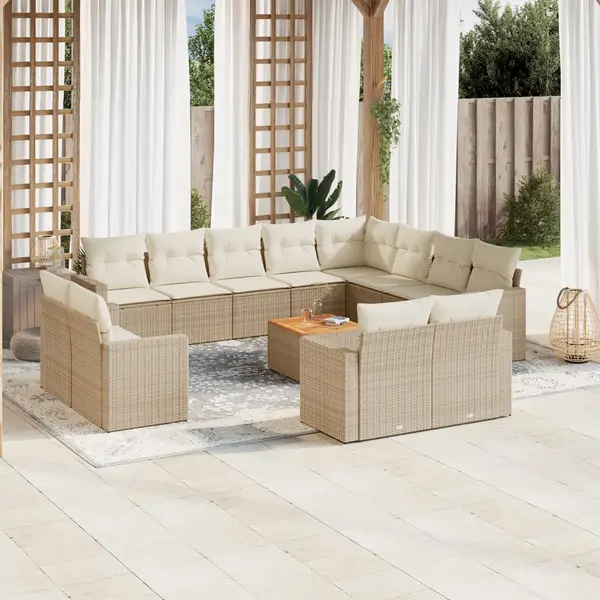 Gossi set canapele de gradina, 13 piese, cu perne, bej, poliratan