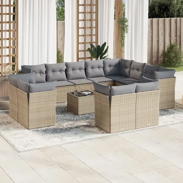 Gossi set canapele de gradina, 13 piese, cu perne, bej, poliratan