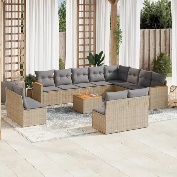 Gossi set canapele de gradina, 13 piese, cu perne, bej, poliratan