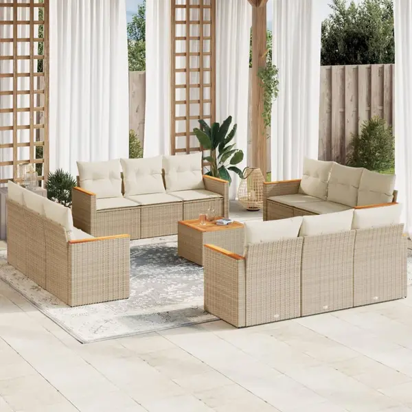 Gossi set canapele de gradina, 13 piese, cu perne, bej, poliratan