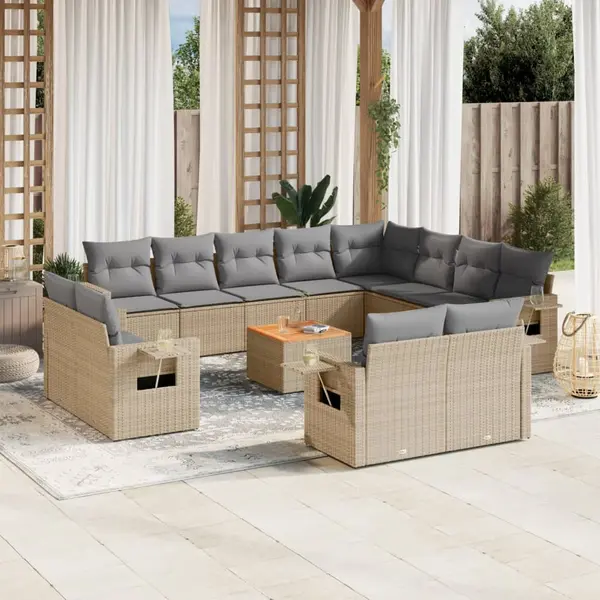 Gossi set canapele de gradina, 13 piese, cu perne, bej, poliratan