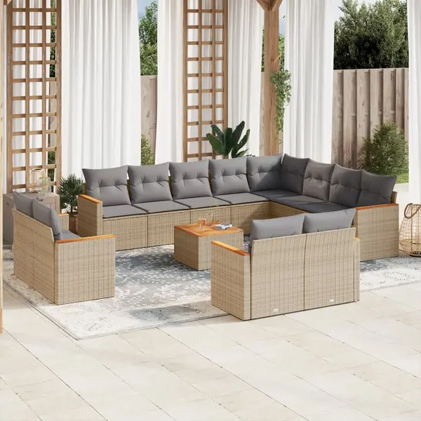 Gossi set canapele de gradina, 13 piese, cu perne, bej, poliratan