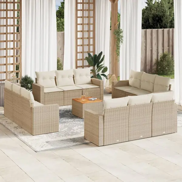 Gossi set canapele de gradina, 13 piese, cu perne, bej, poliratan