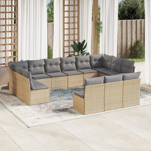 Gossi set canapele de gradina, 13 piese, cu perne, bej, poliratan