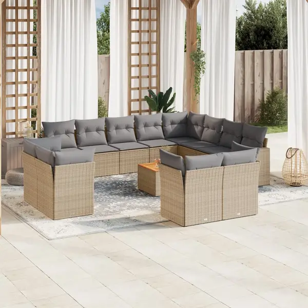 Gossi set canapele de gradina, 13 piese, cu perne, bej, poliratan