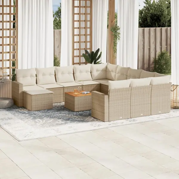 Gossi set canapele de gradina, 13 piese, cu perne, bej, poliratan