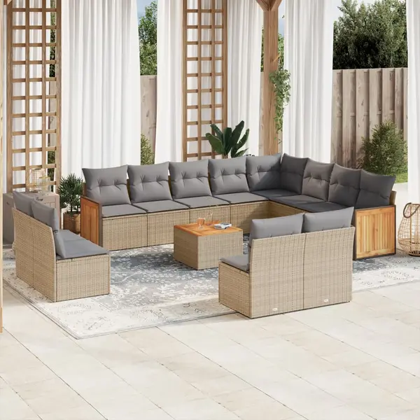 Gossi set canapele de gradina, 13 piese, cu perne, bej, poliratan