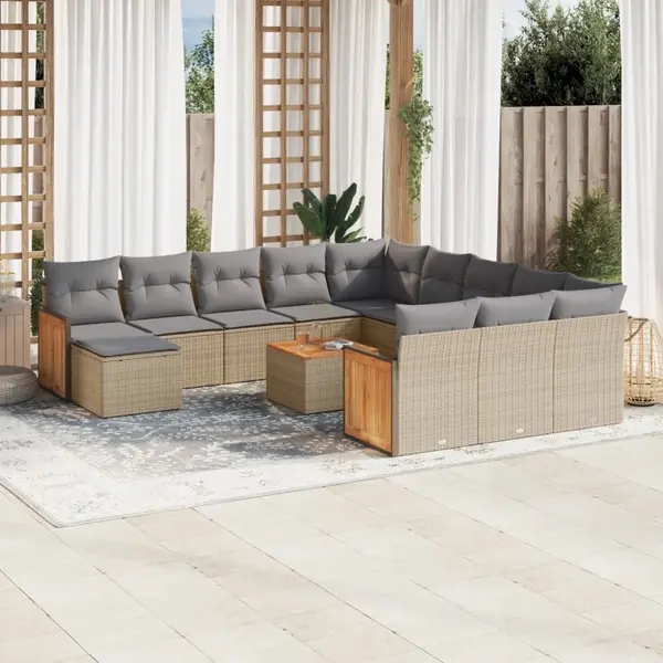 Gossi set canapele de gradina, 13 piese, cu perne, bej, poliratan