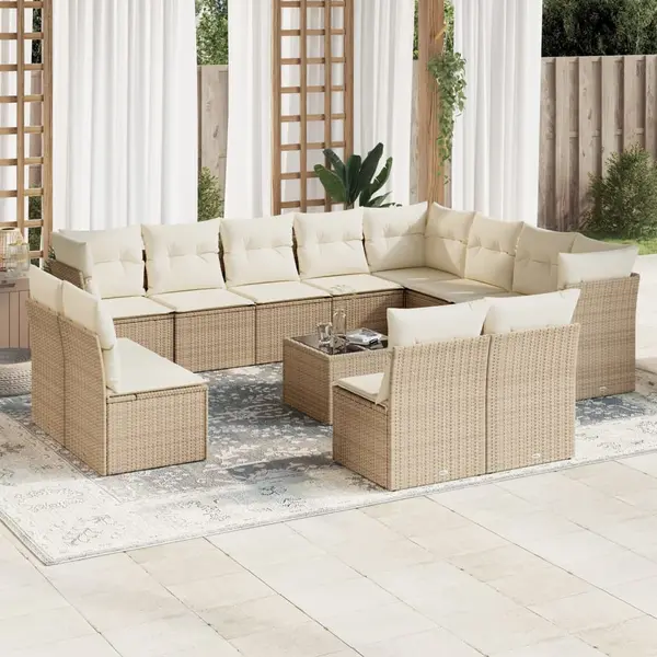 Gossi set canapele de gradina, 13 piese, cu perne, bej, poliratan