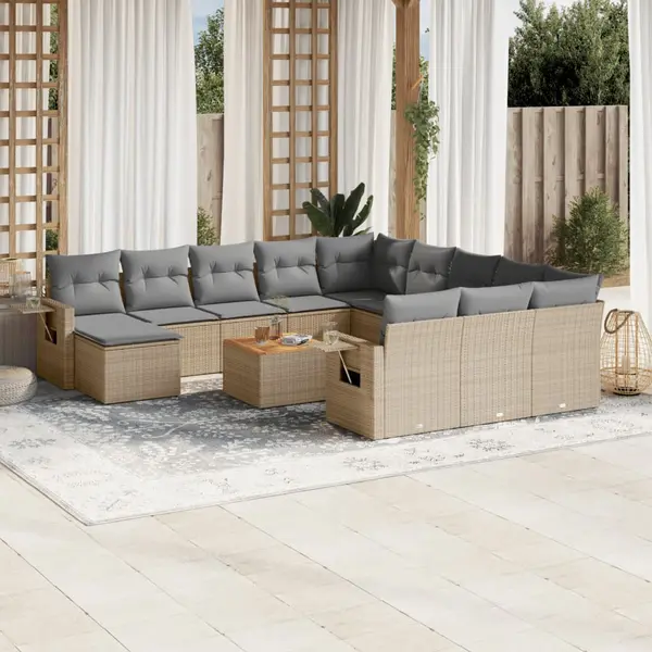 Gossi set canapele de gradina, 13 piese, cu perne, bej, poliratan