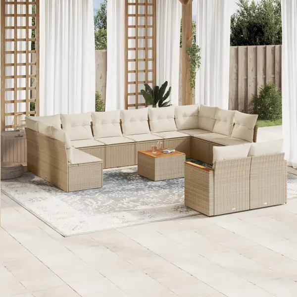 Gossi set canapele de gradina, 13 piese, cu perne, bej, poliratan