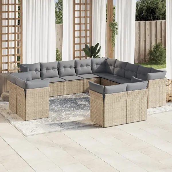 Gossi set canapele de gradina, 13 piese, cu perne, bej, poliratan