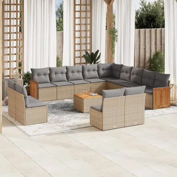 Gossi set canapele de gradina, 14 piese, cu perne, bej, poliratan