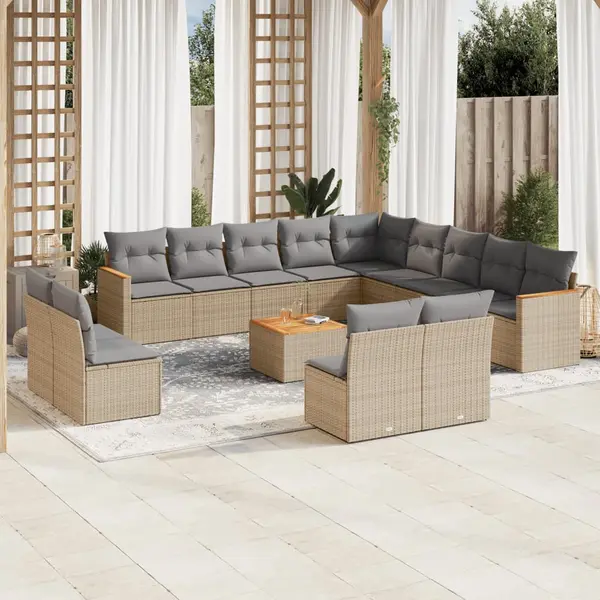 Gossi set canapele de gradina, 14 piese, cu perne, bej, poliratan