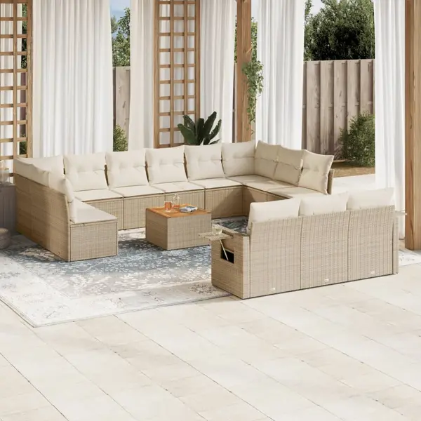 Gossi set canapele de gradina, 14 piese, cu perne, bej, poliratan