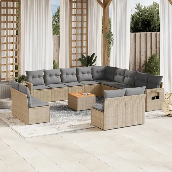 Gossi set canapele de gradina, 14 piese, cu perne, bej, poliratan
