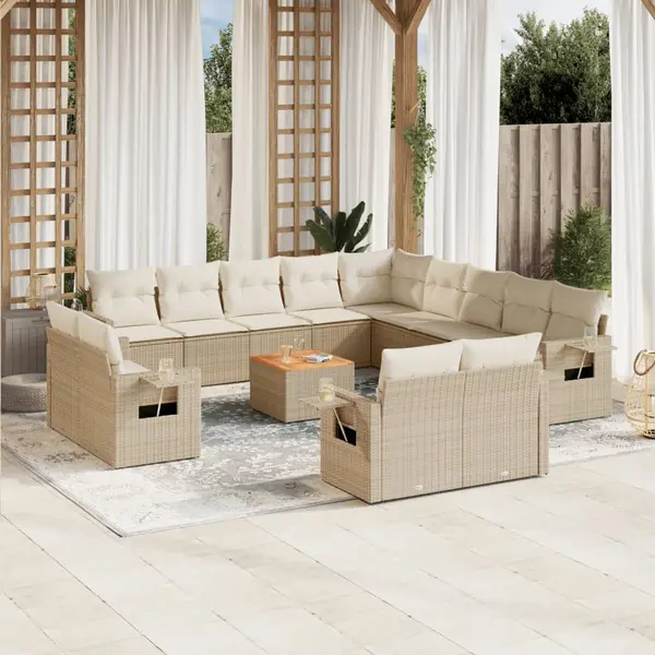 Gossi set canapele de gradina, 14 piese, cu perne, bej, poliratan