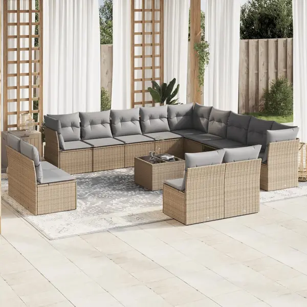 Gossi set canapele de gradina, 14 piese, cu perne, bej, poliratan