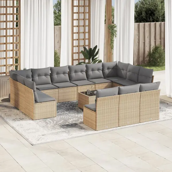 Gossi set canapele de gradina, 14 piese, cu perne, bej, poliratan