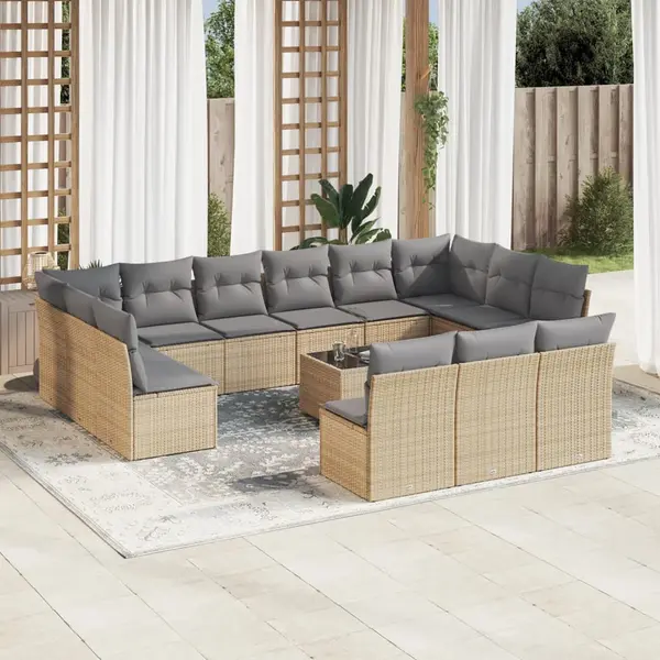 Gossi set canapele de gradina, 14 piese, cu perne, bej, poliratan