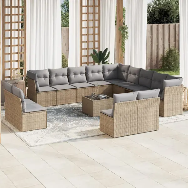 Gossi set canapele de gradina, 14 piese, cu perne, bej, poliratan