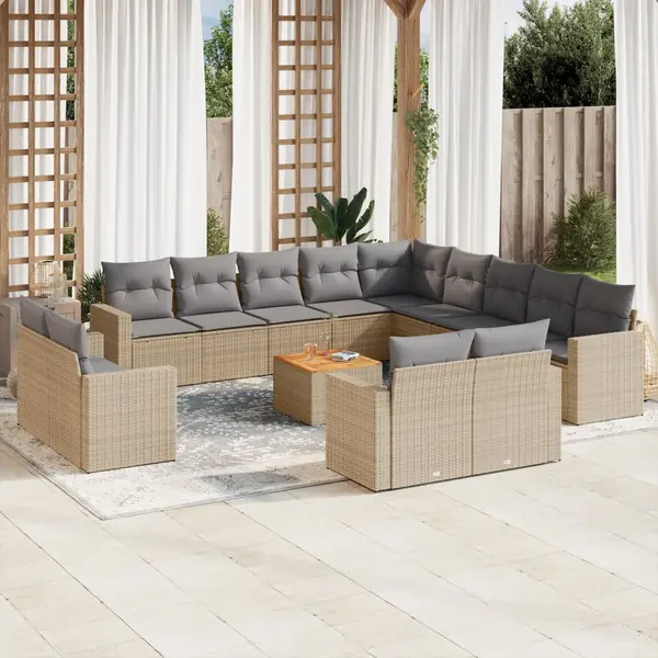 Gossi set canapele de gradina, 14 piese, cu perne, bej, poliratan