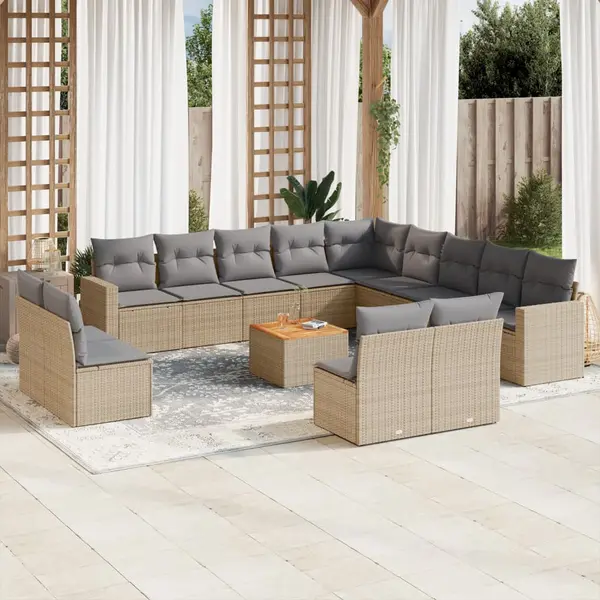Gossi set canapele de gradina, 14 piese, cu perne, bej, poliratan