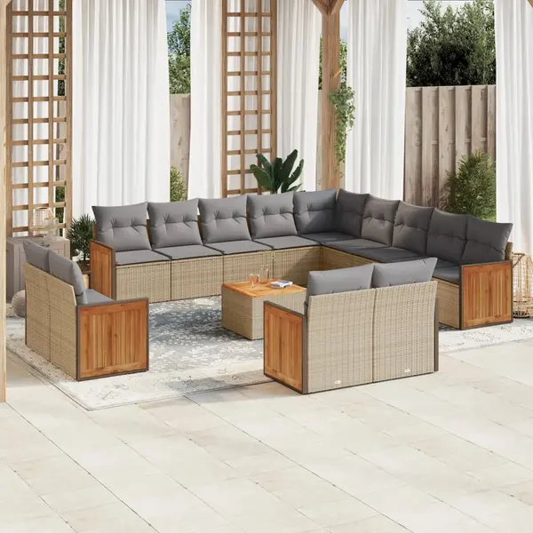 Gossi set canapele de gradina, 14 piese, cu perne, bej, poliratan
