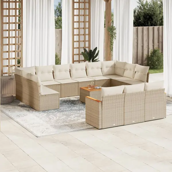 Gossi set canapele de gradina, 14 piese, cu perne, bej, poliratan