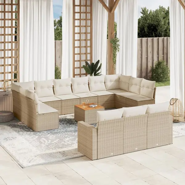 Gossi set canapele de gradina, 14 piese, cu perne, bej, poliratan