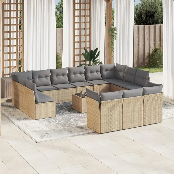 Gossi set canapele de gradina, 14 piese, cu perne, bej, poliratan