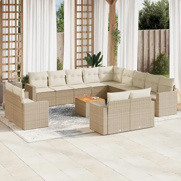 Gossi set canapele de gradina, 14 piese, cu perne, bej, poliratan