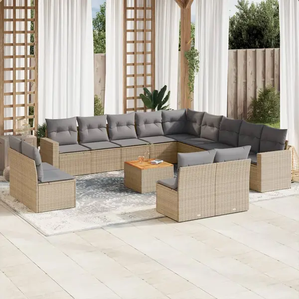 Gossi set canapele de gradina, 14 piese, cu perne, bej, poliratan