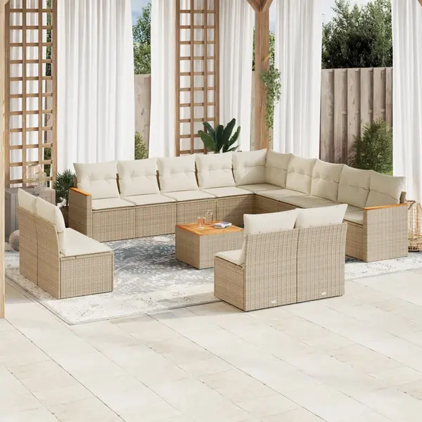 Gossi set canapele de gradina, 14 piese, cu perne, bej, poliratan