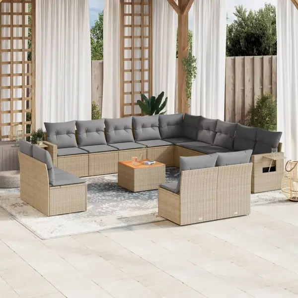 Gossi set canapele de gradina, 14 piese, cu perne, bej, poliratan